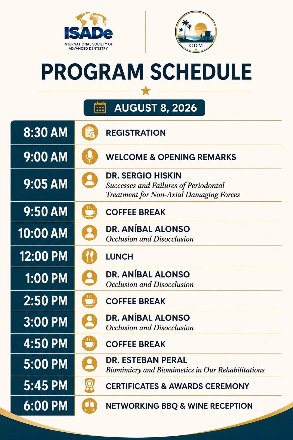 California Dental Meeting — August 8, 2026 — official program schedule flyer.